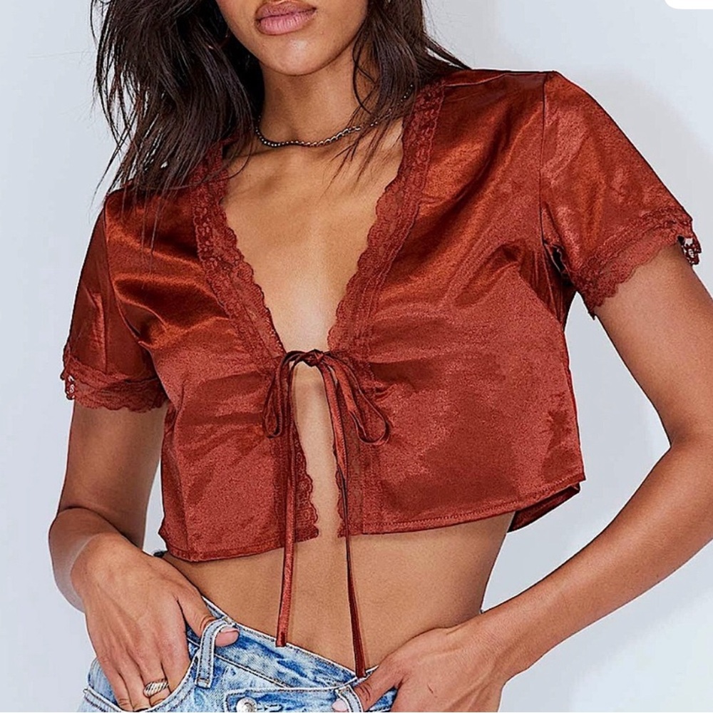 Princess Polly Burnt Orange Tie Front Crop Top